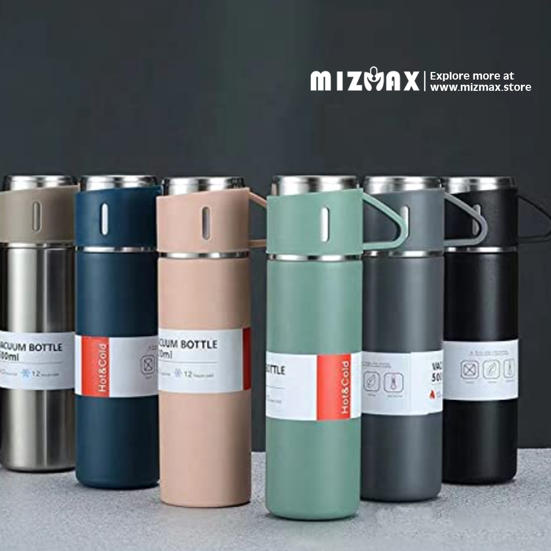  OANGO Latest Steel Vacuum Flask Set with 3 Steel Cups Combo 