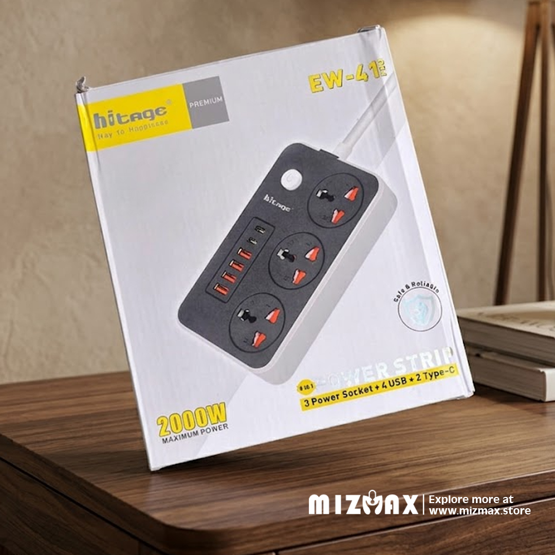 Hitage EW-41 Pro Power Strip | 2000W | 3 Power Sockets + 4 USB + 2 Type-C Ports